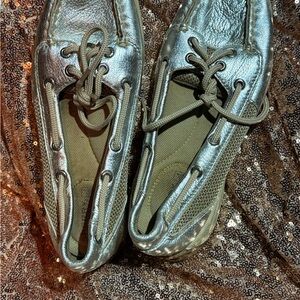 Sperry Silver Metallic Flats
